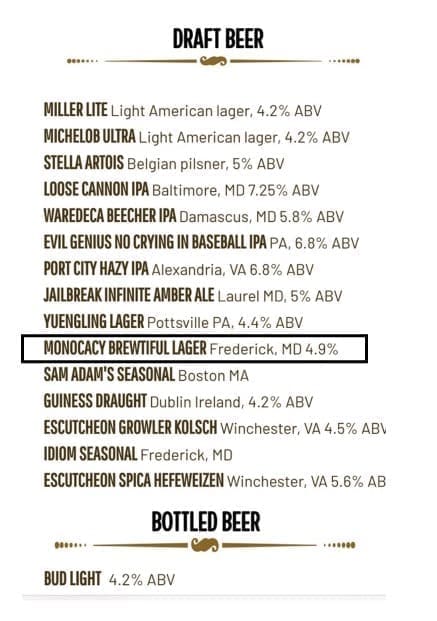 Vintage New Market Beer Menu