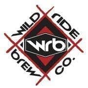 Logo for Wild Ride Brew Co Featuring a Black Diamond shaped Center with Wrb in Bold White Lowercase Letters Around It Wild Ride Brew Co is Written in Black Along the Diamonds Edges Inspired by the Spirit of Steelhead Falls Adventure with Red X and Diamond Outlines