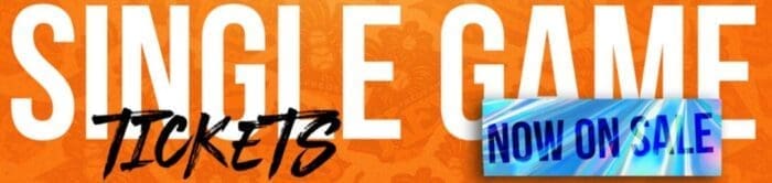 Bold White Text on an Orange Background Reads single Game Overlapping the Word game Stylized Black Text Says tickets a Blue Shiny Rectangle on the Right Displays now on Sale in Bold Capsperfect for Planning Your Frederick Keys Schedule