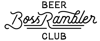 Black Text Logo on a White Background Reads Beer Boss Rambler Club Reminiscent of Top Breweries in Bend Oregon Boss Rambler is in Large Cursive with Lines Below While Beer and Club Are in Uppercase Sans Serif Above and Below