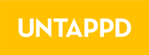 The image shows the word “UNTAPPD” in bold, white, uppercase letters centered on a solid yellow background, evoking the vibrant energy of Bend Oregon’s best breweries. The font is clean and sans-serif.