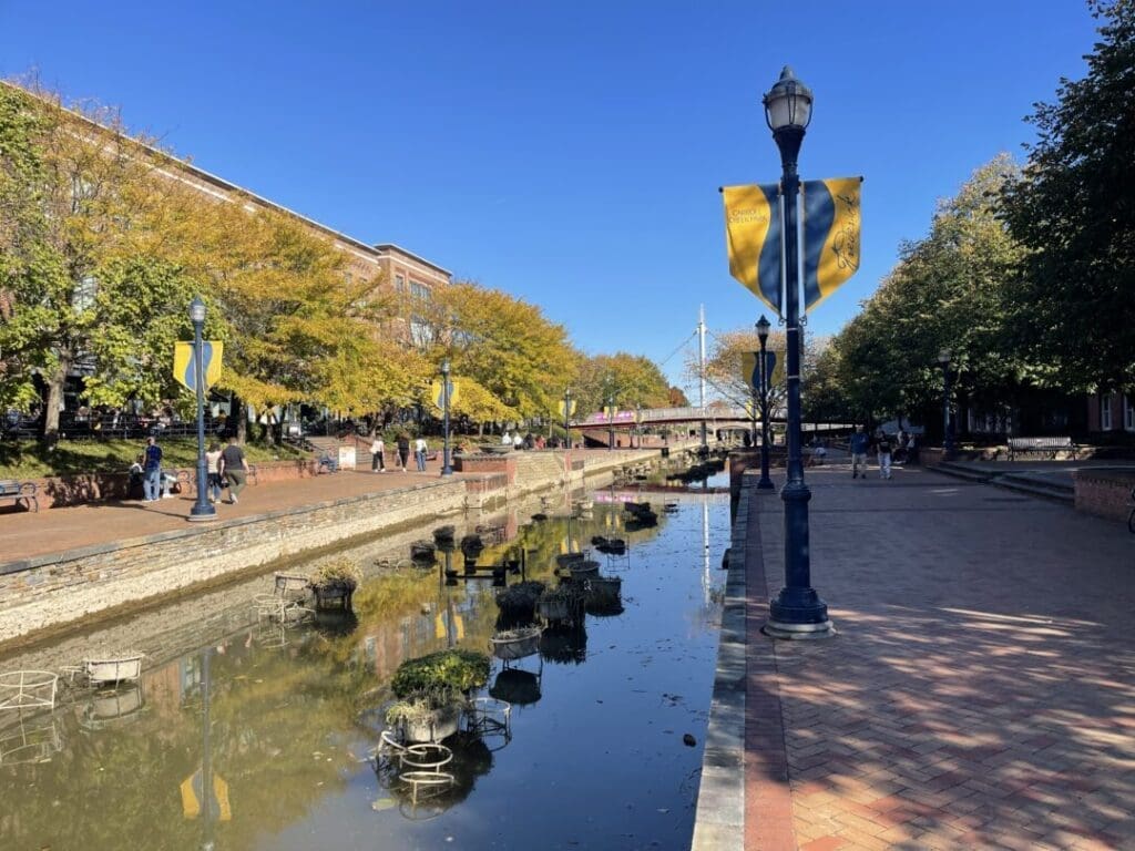 Carroll Creek Park in the heart of downtown Frederick, Maryland. Home to many Frederick restaurant and bars.