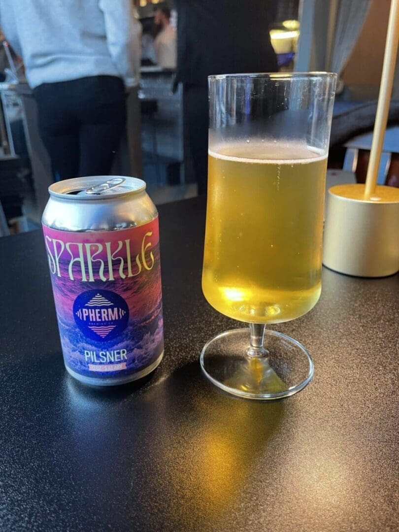 Enjoying a Pherm Pilsner beer at the very cool bar at the Wine Kitchen on the Creek in Frederick, Maryland.