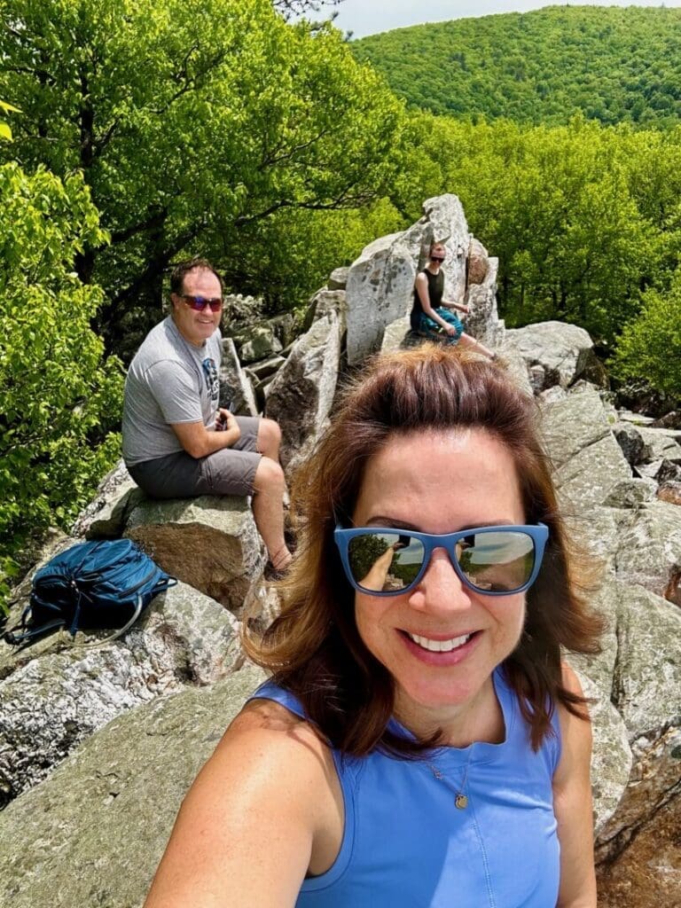 Nicole, Alyssa, and Glenn at the summit of Cat Rock in Cunningham Falls State Park