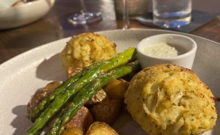 The crab cakes entree at The Tasting Room in downtown Frederick, MD.